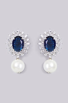 White Finish Blue Stone Earrings
