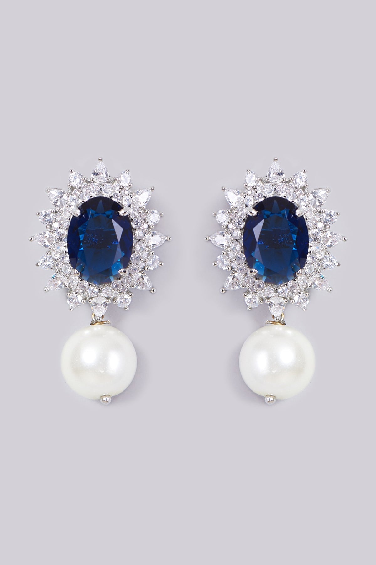 White Finish Blue Stone Earrings