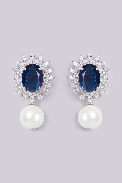 White Finish Blue Stone Earrings