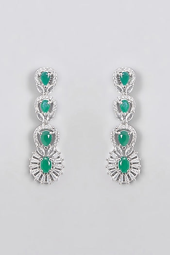 White Finish Zircon & Green Stone Necklace Set