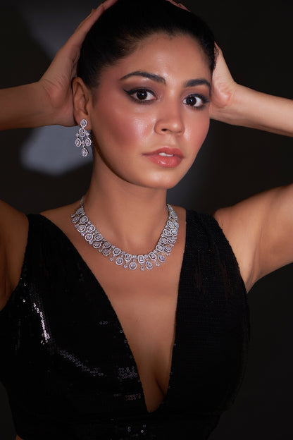 White Finish Zircon Necklace Set