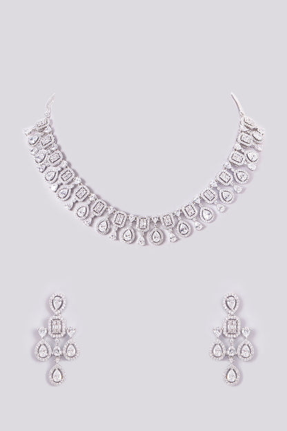 White Finish Zircon Necklace Set