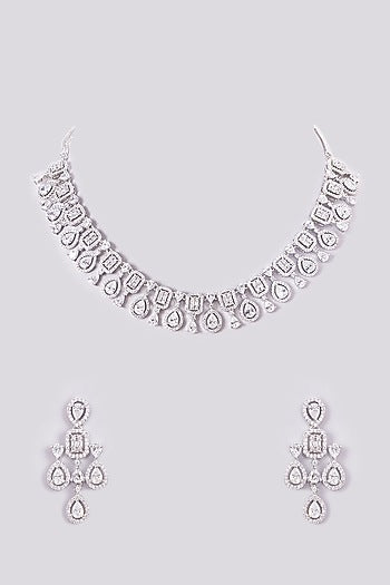 White Finish Zircon Necklace Set