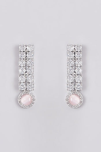 White Finish Zircon & Pink Stone Necklace Set