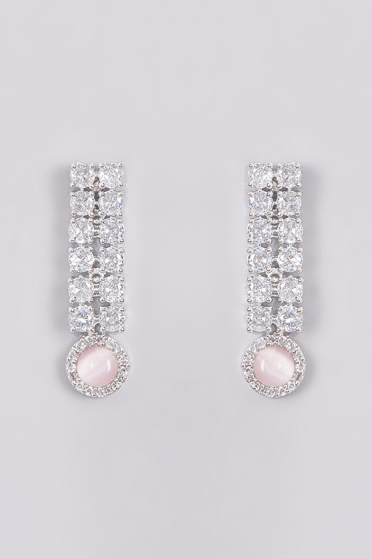 White Finish Zircon & Pink Stone Necklace Set