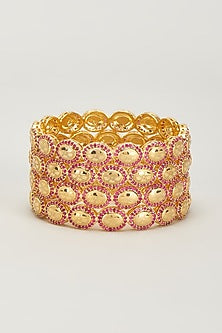 Gold Finish Zircon & Red Stone Bangles (Set of 4)