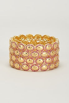Gold Finish Zircon & Red Stone Bangles (Set of 4)