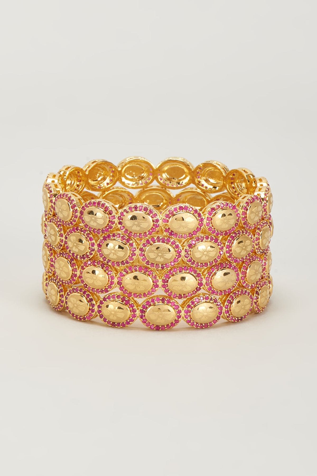 Gold Finish Zircon & Red Stone Bangles (Set of 4)