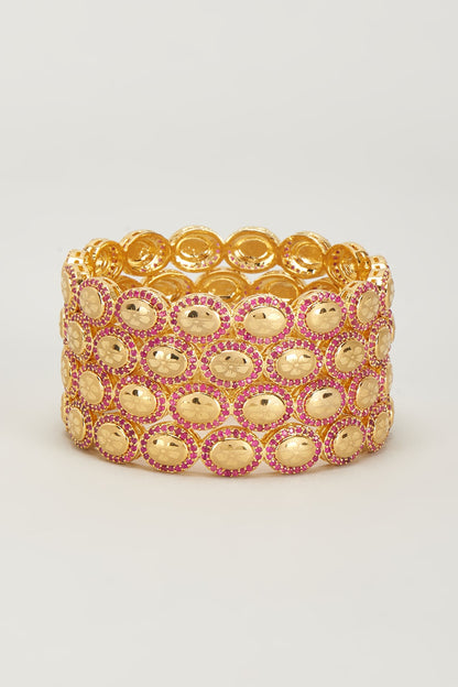Gold Finish Zircon & Red Stone Bangles (Set of 4)