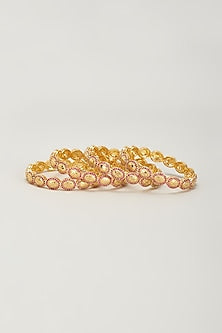 Gold Finish Zircon & Red Stone Bangles (Set of 4)