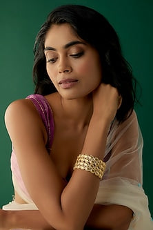 Gold Finish Zircon Bangles (Set of 4)