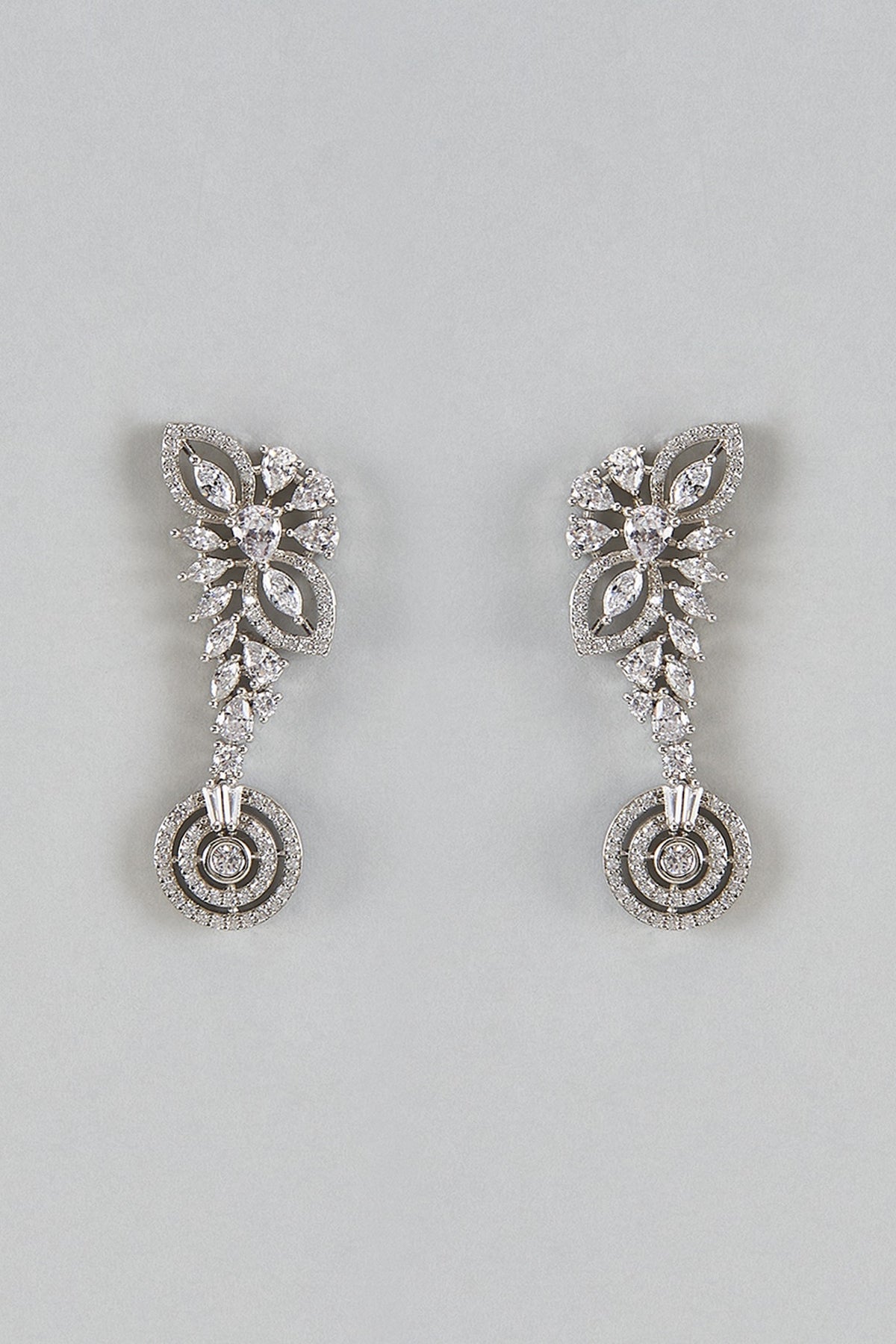 White Finish Zircons Dangler Earrings