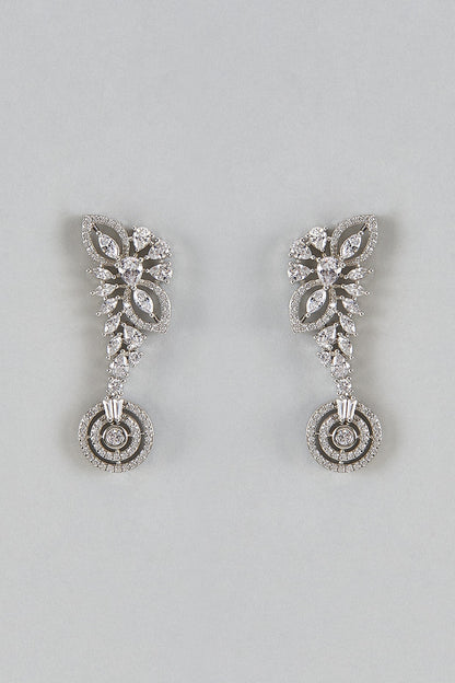 White Finish Zircons Dangler Earrings