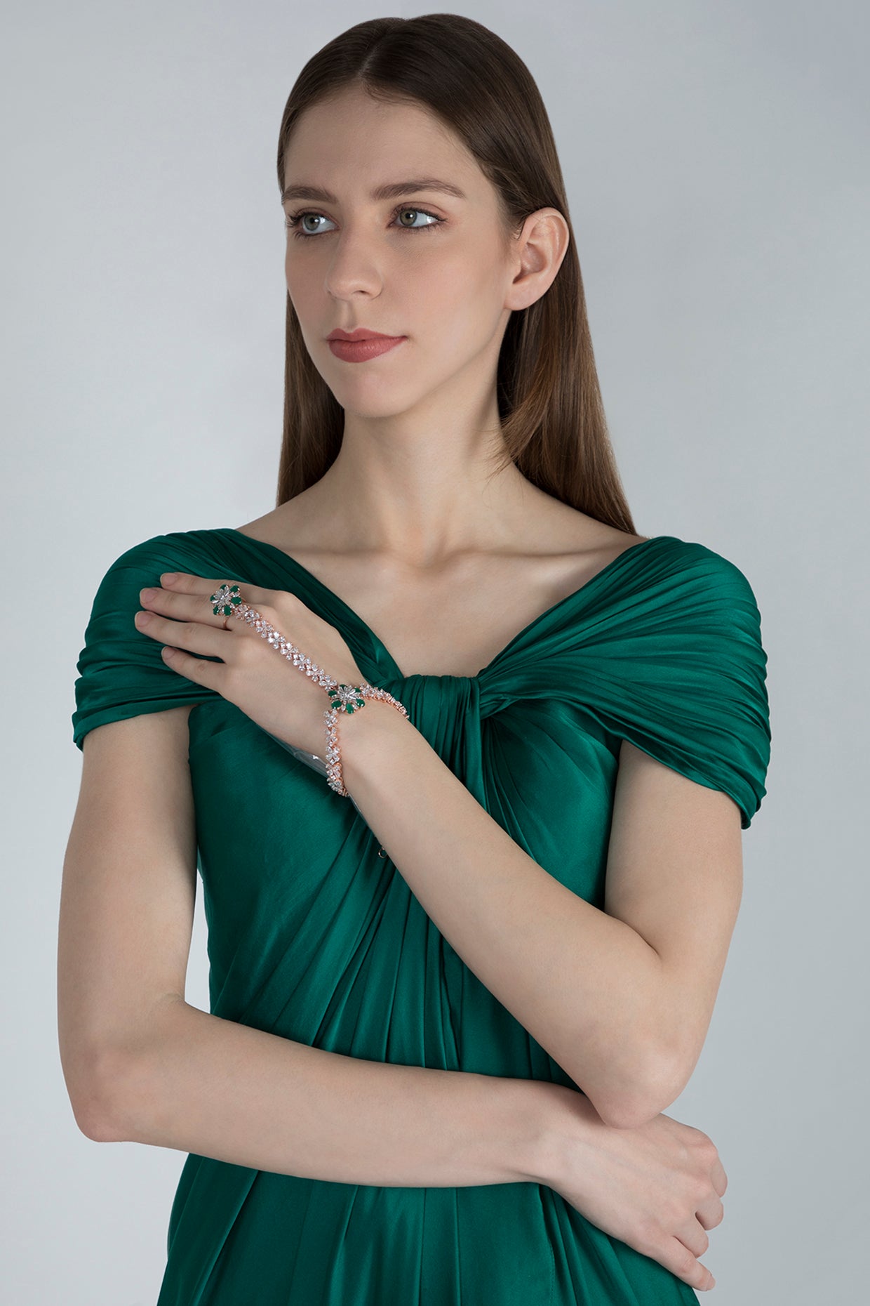 Rose Gold Finish Diamond & Stone Hath Phool