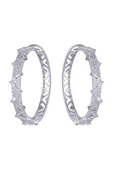 White Finish Faux Diamond Bali Earrings