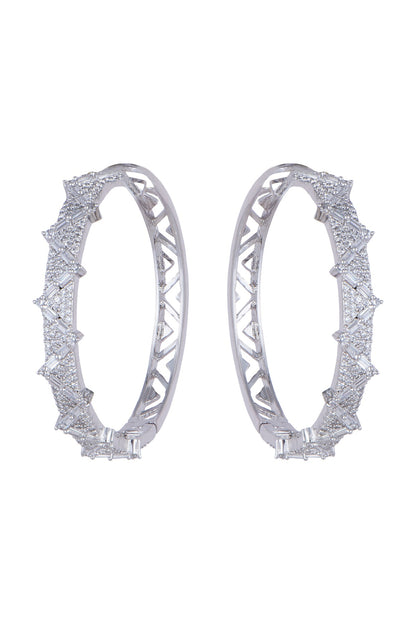 White Finish Faux Diamond Bali Earrings