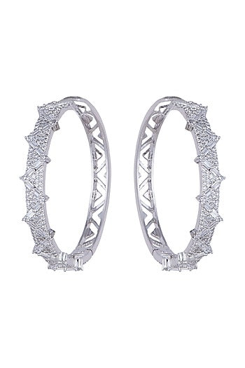 White Finish Faux Diamond Bali Earrings