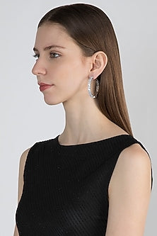 White Finish Faux Diamond Bali Earrings