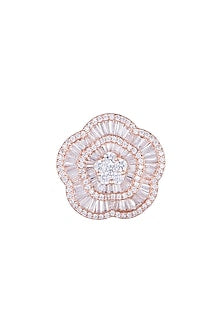 Rose Gold Finish Faux Diamond Floral Ring