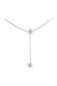 Rose Gold Finish Diamond & Green Stone Hath Phool