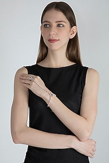 Rose Gold Finish Diamond & Green Stone Hath Phool