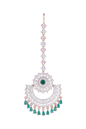 Rose Gold Finish Diamond & Stone Maang Tikka