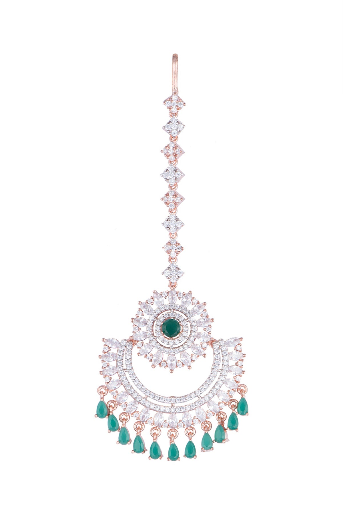 Rose Gold Finish Diamond & Stone Maang Tikka
