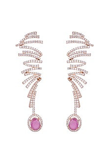 Rose Gold Finish Diamond Long Earrings