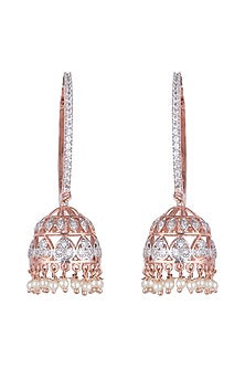 Rose Gold Finish Diamond Jhumka Earrings