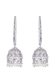 White Finish Diamond Jhumka Earrings