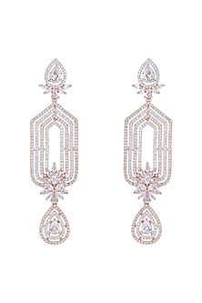 Rose Gold Finish Earrings With Faux Diamonds