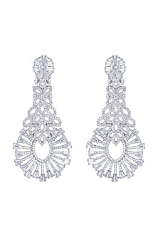 White Finish Earrings With Faux Diamonds