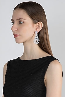 White Finish Earrings With Faux Diamonds