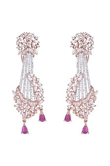Rose Gold Finish Dark Pink Stone Dangler Earrings