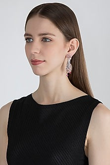 Rose Gold Finish Dark Pink Stone Dangler Earrings