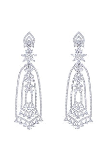 White Finish Diamond Long Dangler Earrings