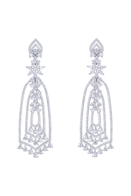 White Finish Diamond Long Dangler Earrings