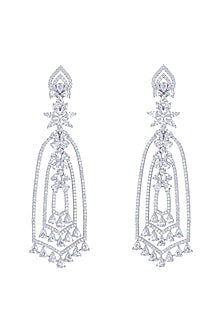 White Finish Diamond Long Dangler Earrings