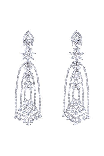 White Finish Diamond Long Dangler Earrings