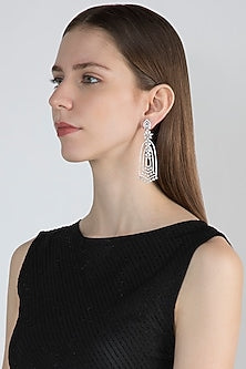 White Finish Diamond Long Dangler Earrings