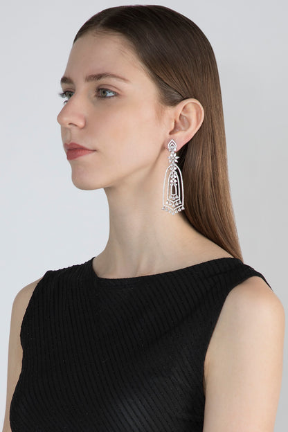 White Finish Diamond Long Dangler Earrings