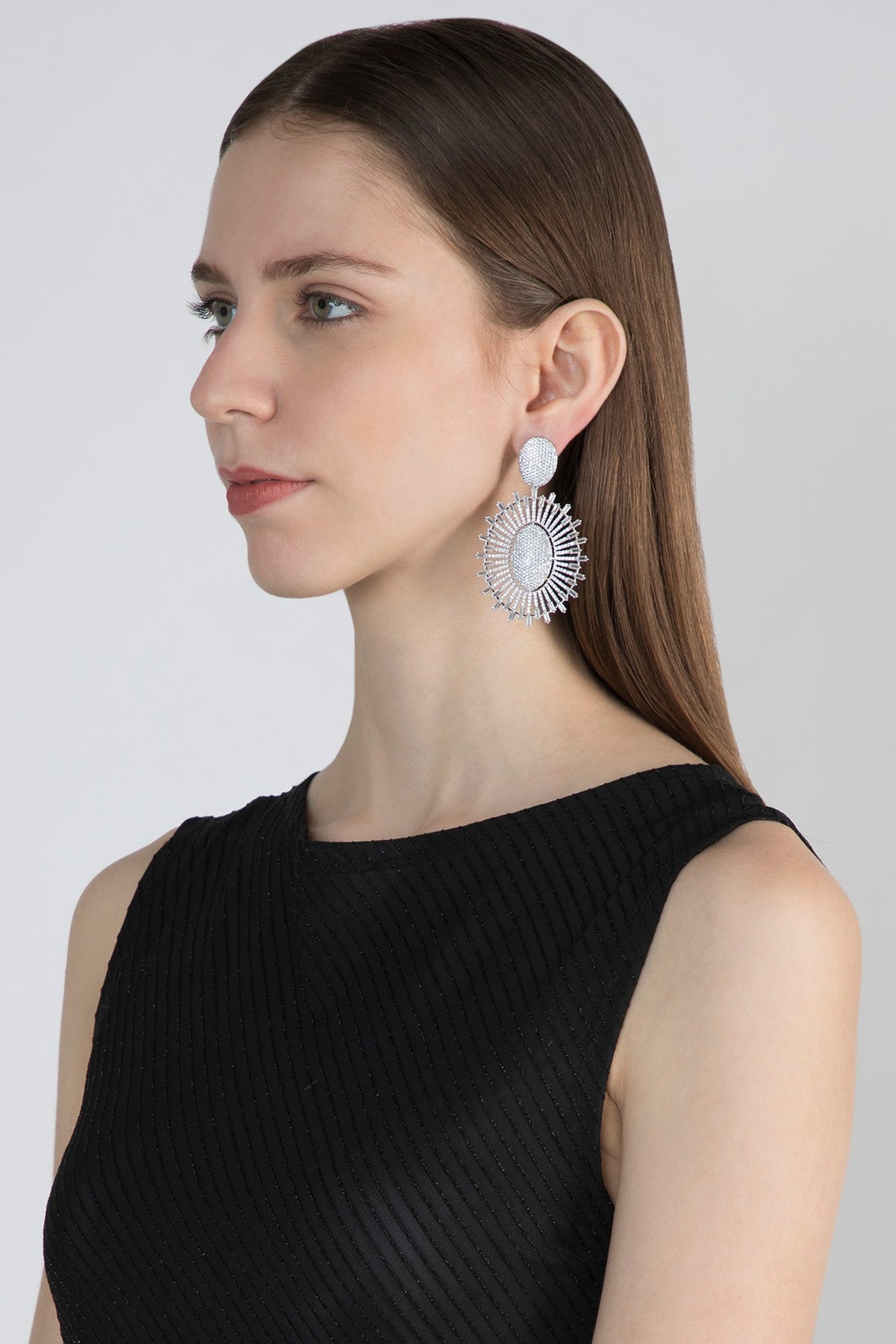 White Finish Faux Diamond Earrings