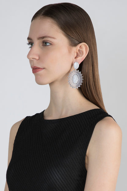 White Finish Faux Diamond Earrings