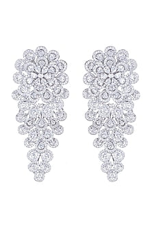White Finish Earrings With Faux Diamonds