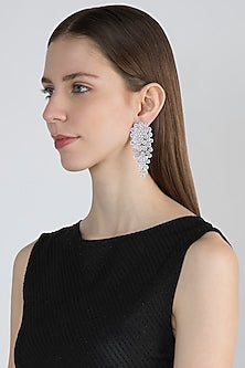 White Finish Earrings With Faux Diamonds