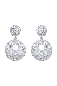 White Finish Faux Diamond Long Earrings