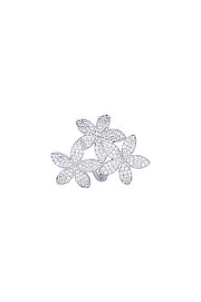 White Finish Floral Faux Diamond Ring