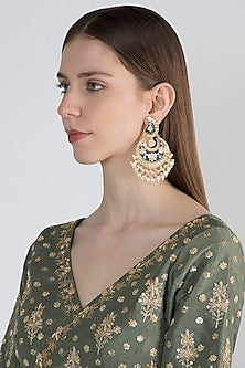 Gold Plated Blue Meenakari Earrings With Faux Diamonds