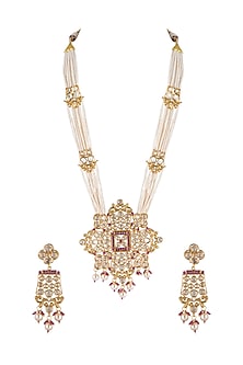 Gold Finish Pearl & Kundan Necklace Set