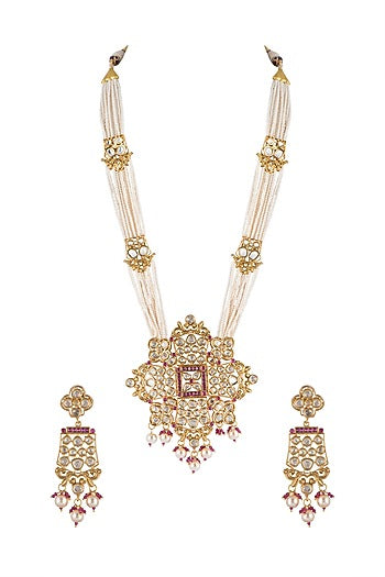 Gold Finish Pearl & Kundan Necklace Set